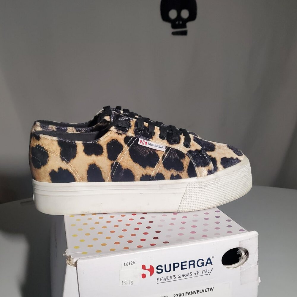 Superga Velvet Leopard Platform Sneakers Size US 8.5 womens -shipping incl - Picture 6 of 16
